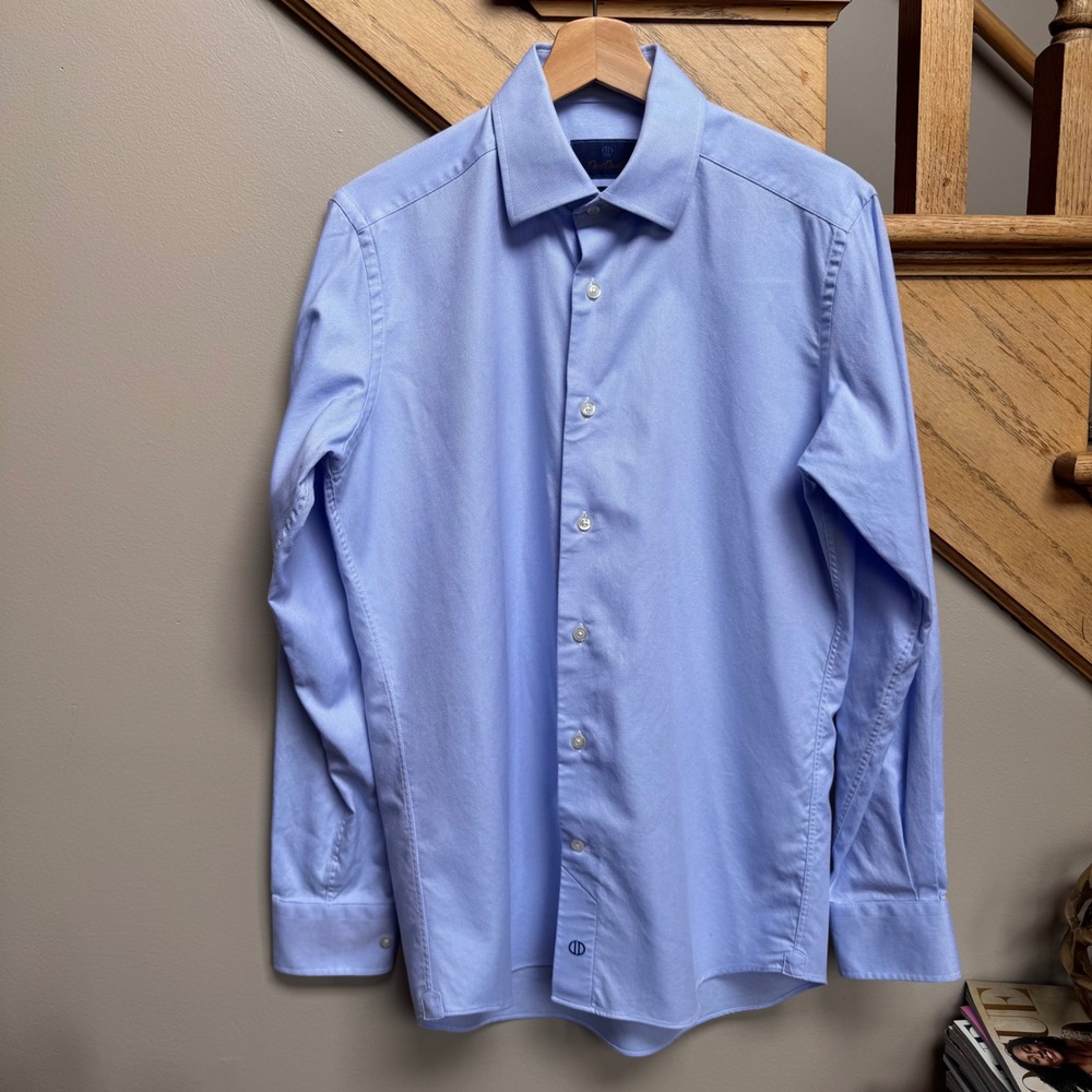 David Donahue Trim Dress Shirt 15.5 34/35 Blue Royal Oxford Cotton‎ Woven Spread - Picture 2 of 9